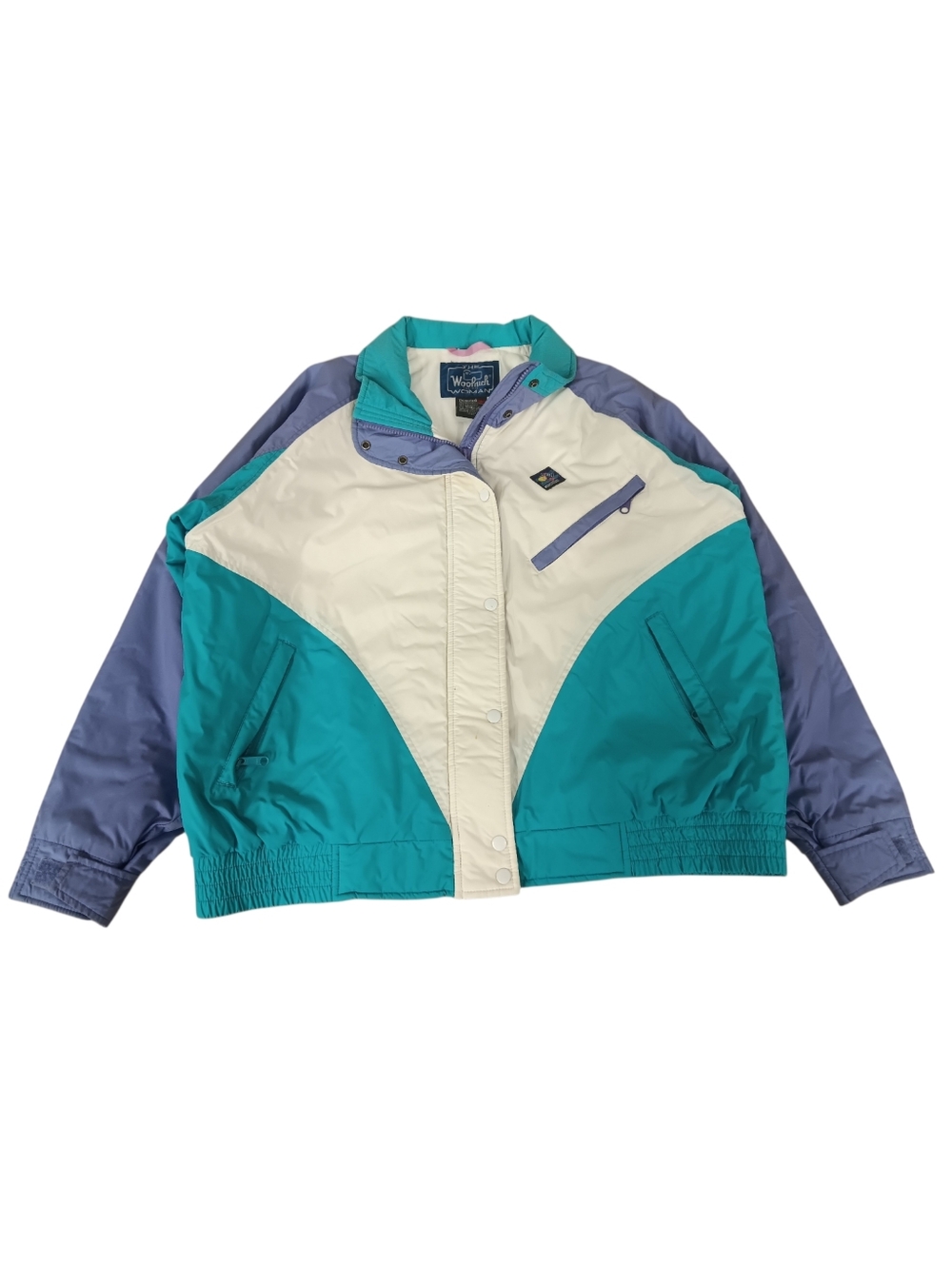 90s Woolrich Colorblock Ski Jacket - Teal, Ivory & Purple - L